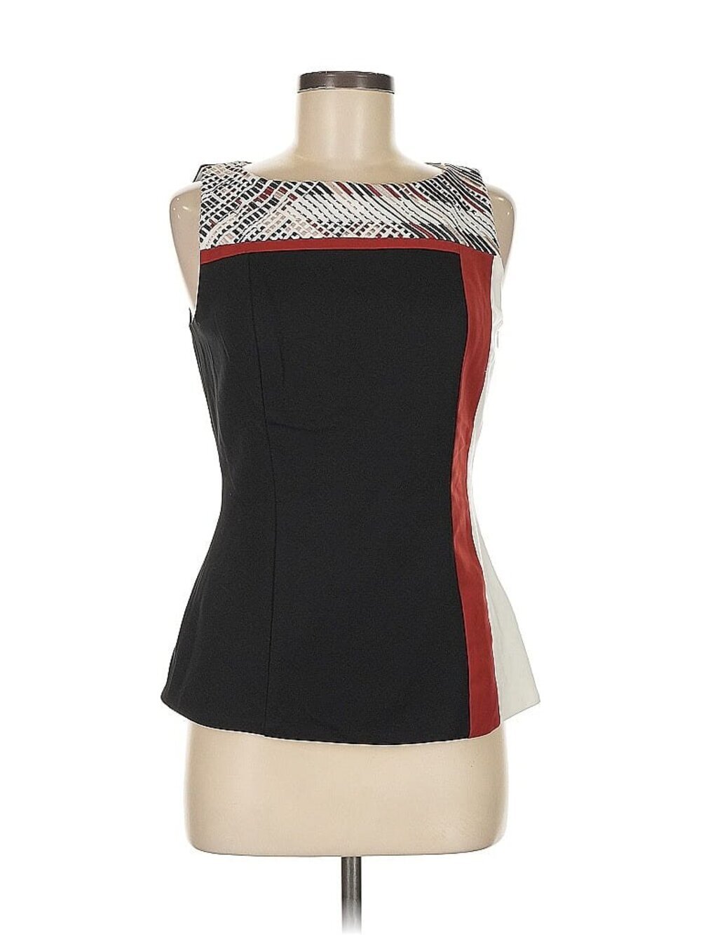 White House Black Market Tank Top Women 6 Black Red Sleeveless Blouse Embroider - Picture 2 of 5